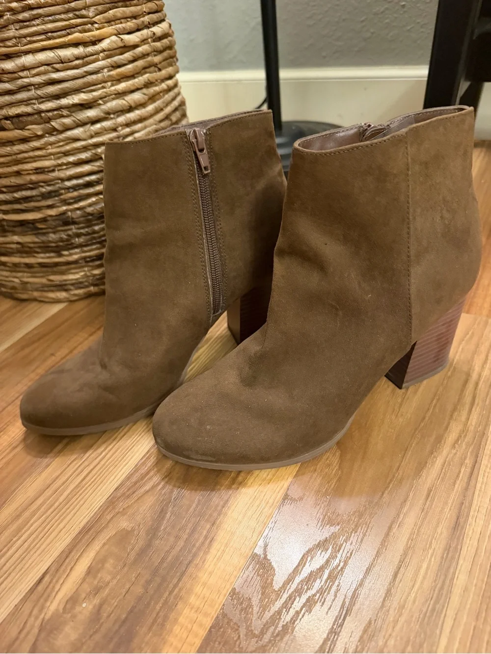 Women's Brown Suede Ankle Boots with Block Heel